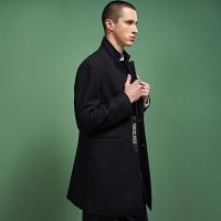 七匹狼旗下圣沃斯毛呢大衣青年男士2017秋冬新款黑色呢子大衣男