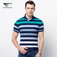 七匹狼短袖T恤夏季男士时尚休闲商务青年纯棉条纹渐变翻领Polo衫