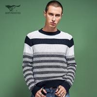 七匹狼旗下圣沃斯系列毛衫秋季青年男士羊毛混纺圆领毛衫
