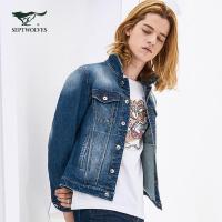 七匹狼旗下圣沃斯系列牛仔外套青年男时尚潮流刺绣牛仔外套夹克酷_1