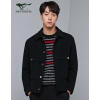 七匹狼旗下圣沃斯系列夹克秋季大翻领羊毛茄克男装外套_4