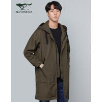 七匹狼旗下圣沃斯系列秋季新款男士时尚潮风衣连帽宽松长版军绿色203(军绿)