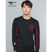 七匹狼旗下圣沃斯T恤中青年潮流红黑长袖莫代尔衣服男001(黑色)_6