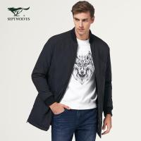 七匹狼棉衣中青年男士时尚休闲中长款保暖外套黑色棉服