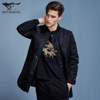 七匹狼旗下圣沃斯系列羽绒外套冬季时尚休闲棒球领羽绒男装