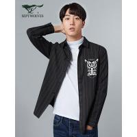 七匹狼旗下圣沃斯系列男士青年秋装竖条印花长袖休闲衬衫