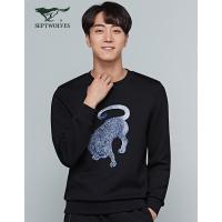 七匹狼旗下圣沃斯T恤中青年男士时尚卫衣休闲长袖老虎印花衣服男_0