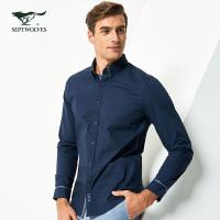 七匹狼衬衫春季青年男时尚商务净色长袖休闲衬衫衬衣男_1