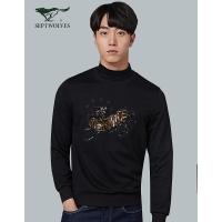 七匹狼旗下圣沃斯系列卫衣秋季男士圆领合体卫衣时尚潮流长袖T恤001(黑色)_0