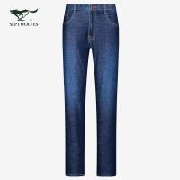 七匹狼牛仔裤夏季中青年男士时尚休闲修身直筒牛仔长裤子