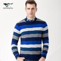 【专柜同款】七匹狼毛衫条纹时尚商务男士长袖线衫针织衫羊毛