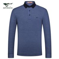 七匹狼长袖T恤19春季男士青年时尚商务休闲纯色翻领长袖T恤