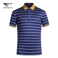七匹狼短袖T恤 夏季中青年 丝光棉翻领条纹 短袖T恤polo衫