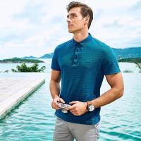 七匹狼短袖T恤夏季丝光棉时尚男士翻领T恤渐变条纹polo衫男装
