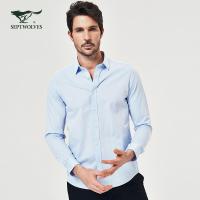 七匹狼长袖衬衫 2019春季男士时尚商务提花长袖青年商务衬衫