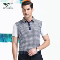 七匹狼短袖T恤 夏季 时尚几何印花翻领T恤 男装正品