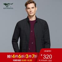 七匹狼夹克男士秋季商务休闲立领格纹含羊毛茄克外套001(黑色)