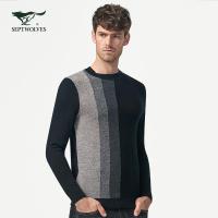 七匹狼羊毛衫男士秋季圆领弹力套头针织休闲毛衣 001(黑色)