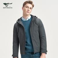Q七匹狼夹克男 秋冬时尚休闲宽松连帽羽绒单茄克男装 003(中灰)