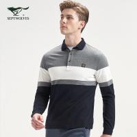 七匹狼长袖T恤男2019新款中青年商务休闲纯棉条纹翻领Polo衫男装