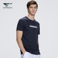 七匹狼圆领印花短袖宽松T恤男潮港风潮流时尚百搭男士纯棉短袖T恤