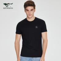 七匹狼短袖T恤男圆领休闲黑色宽松体恤2020夏季新款上衣百搭男装