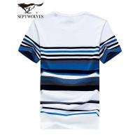 七匹狼T恤时尚休闲短袖条纹纯棉T恤男装 803(本白) 170/88A/L