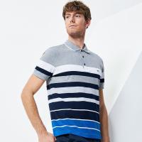 七匹狼短袖T恤 夏季男士时尚纯棉条纹短袖翻领T恤 上装 男装 005(浅灰) 185/100A/XXXL