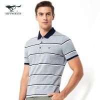 七匹狼短袖T恤夏季中青年男士短袖T恤翻领条纹时尚休闲T恤男