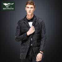 七匹狼冬休闲羽绒服西装翻领中长款加厚保暖外套商务休闲鸭绒风衣
