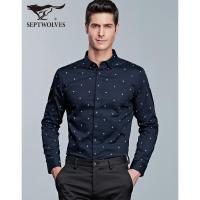 七匹狼男士潮流修身长袖衬衫秋季新款时尚青年纯棉长衬衣男装上衣