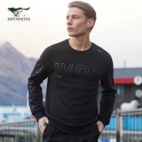 七匹狼印花圆领卫衣男2020春季新款男士修身套头上衣休闲纯色男装