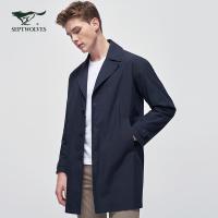 七匹狼风衣男中长款英伦风外套潮流帅气新款休闲商务青年男纯色