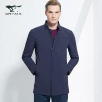 Q3七匹狼风衣男士立领长袖夹克中长款外套上衣男装 101(藏青)