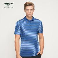 七匹狼翻领T恤男100%桑蚕丝定位条纹短袖商务休闲夏季2020