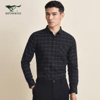 A七匹狼长袖衬衫2020年秋季新款时尚商务格纹方领衬衣男装上衣