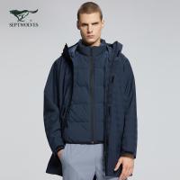 【二合一两件套】七匹狼风衣男士秋冬季中长款连帽净色暗格纹时尚运动户外休闲外套