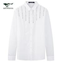 七匹狼长袖衬衫男士2020夏季新款方领英文印花商务休闲纯棉透气衬衣QZ803(本白)1