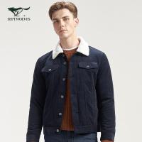 七匹狼夹克大翻领时尚休闲韩版帅气潮流男装秋新款灯芯绒外套男装