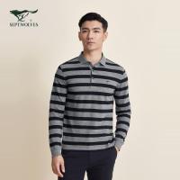七匹狼男装长袖翻领T恤2020秋季男士新款条纹上班舒适POLO衫