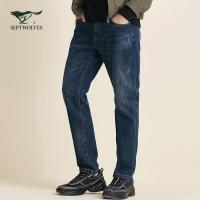 七匹狼牛仔裤男2020秋冬新款商务休闲舒适水洗底抓毛牛仔长裤子男裤