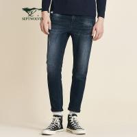 七匹狼牛仔裤男士2020秋冬季底抓毛时尚休闲猫须直筒长裤