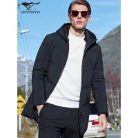 七匹狼男士中长款羽绒服2019冬季中青年休闲连帽加厚外套