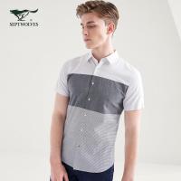 A七匹狼短袖衬衫夏季男时尚休闲条纹翻领衬衫衬衣男装