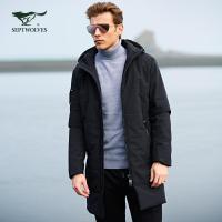 Y七匹狼户外运动棉服冬季男士连帽粗拉链中长款防寒棉服