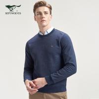 七匹狼卫衣男士2020新款圆领彩麻灰休闲针织纯色衣服男装上衣长袖T恤衫男