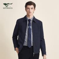 七匹狼夹克男士2020秋季新款商务休闲格子纹翻领双开拉链单茄克外套男装