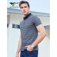 七匹狼短袖T恤2019夏季中青年男士短袖T恤条纹翻领T恤衫POLO衫男