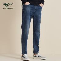 七匹狼牛仔裤男士2020秋季新款牛仔九分裤时尚商务休闲舒适猫须设计裤子男裤长裤