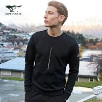 七匹狼运动卫衣男装19秋季针织圆领印花长袖套头衫反光银图案涤棉上衣